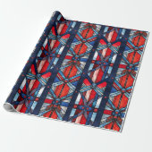 Rood Wit Blauw Patriottisch Gebrandschilderd Glas Cadeaupapier (Uitgerold)