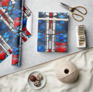 Rood Wit Blauw Patriottisch Gebrandschilderd Glas Cadeaupapier