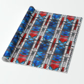 Rood Wit Blauw Patriottisch Gebrandschilderd Glas Cadeaupapier (Uitgerold)