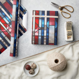 Rood Wit Blauw Patriottisch Gebrandschilderd Glas  Cadeaupapier