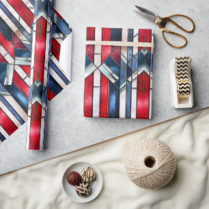 Rood Wit Blauw Patriottisch Gebrandschilderd Glas Cadeaupapier