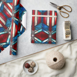 Rood Wit Blauw Patriottisch Gebrandschilderd Glas  Cadeaupapier