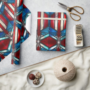 Rood Wit Blauw Patriottisch Gebrandschilderd Glas Cadeaupapier