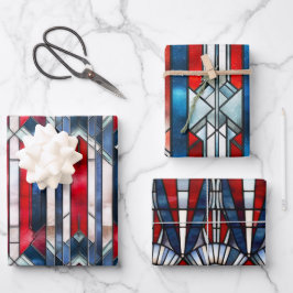 Rood Wit Blauw Patriottisch Gebrandschilderd Glas  Inpakpapier Vel