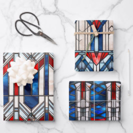 Rood Wit Blauw Patriottisch Gebrandschilderd Glas  Inpakpapier Vel