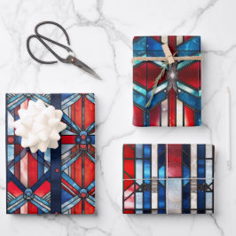 Rood Wit Blauw Patriottisch Gebrandschilderd Glas  Inpakpapier Vel
