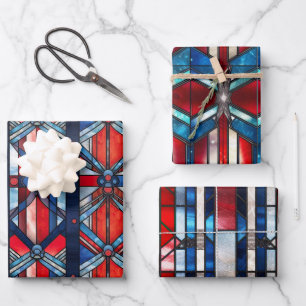 Rood Wit Blauw Patriottisch Gebrandschilderd Glas Inpakpapier Vel