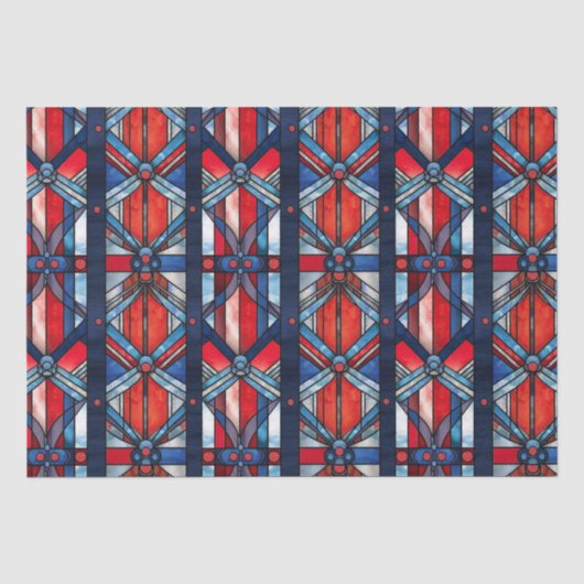 Rood Wit Blauw Patriottisch Gebrandschilderd Glas Tissuepapier (Voorkant)