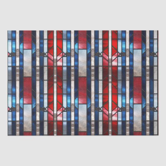 Rood Wit Blauw Patriottisch Gebrandschilderd Glas Tissuepapier (Voorkant)
