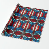 Rood Wit Blauw Patriottisch Glas in lood 4 juli Cadeaupapier (Uitgerold)