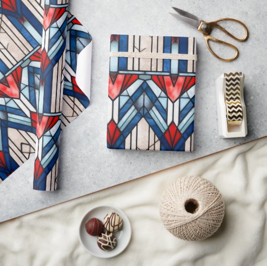 Rood Wit Blauw Patriottisch Glas in lood 4 juli Cadeaupapier (Crafts)