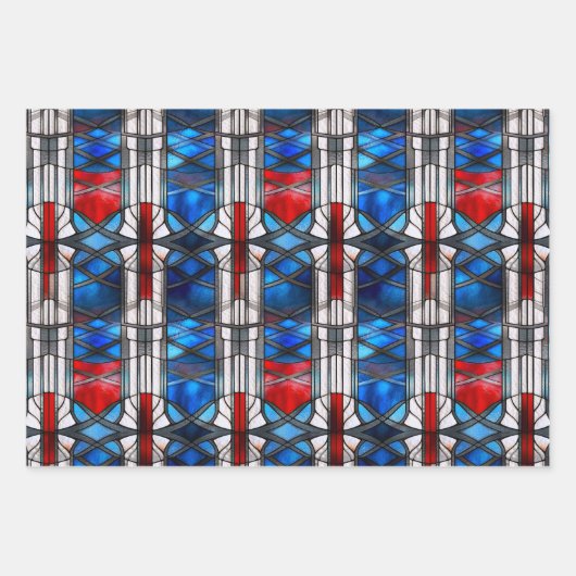 Rood Wit Blauw Patriottisch Glas in lood 4 juli Inpakpapier Vel (Voorkant 3)