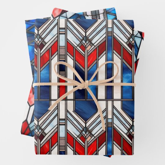 Rood Wit Blauw Patriottisch Glas in lood 4 juli Inpakpapier Vel (In situ)