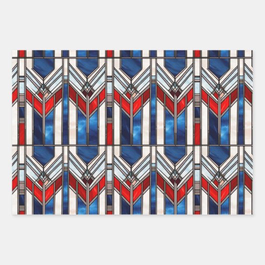 Rood Wit Blauw Patriottisch Glas in lood 4 juli Inpakpapier Vel (Voorkant)