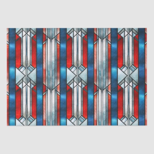 Rood Wit Blauw Patriottisch Glas in lood 4 juli Tissuepapier (Voorkant)