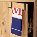 Rood Wit Blauw Patriottisch Monogram Theedoek<br><div class="desc">Patriottisch rood wit blauw ontwerp met zilveren rand. Personaliseer Monogram initiaal in rode tekst. Verse geometrische lijnen. Origineel ontwerp van TamiraZDesigns.</div>