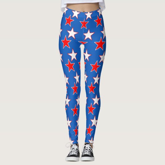 Rood Wit & Blauw Patriottisch USA Star Leggings (Voorkant)