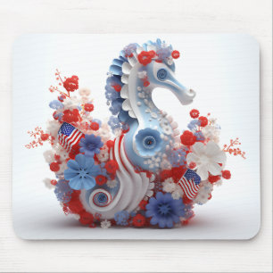 ROOD WIT BLAUW PATRIOTTISCH ZEEPAARDJE EN BLOEMEN MUISMAT