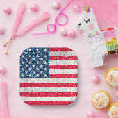 Rood Wit Blauw Patriottische Amerikaanse Vlag Fees Papieren Bordje (Feest)