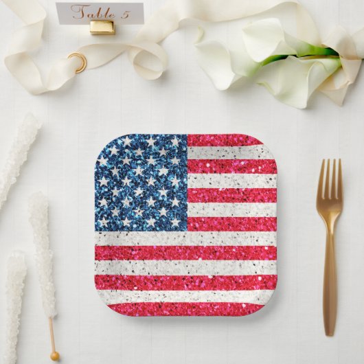 Rood Wit Blauw Patriottische Amerikaanse Vlag Fees Papieren Bordje (Huwelijk)