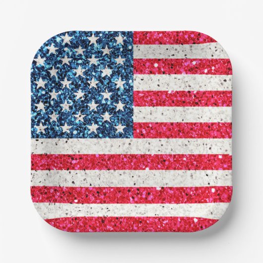 Rood Wit Blauw Patriottische Amerikaanse Vlag Fees Papieren Bordje (Voorkant)