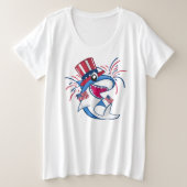 Rood Wit Blauw Patriottische Haai 4 juli Grote Maat T-shirt (Design voorkant)