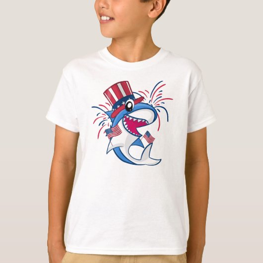 Rood Wit Blauw Patriottische Haai 4 juli T-shirt (Voorkant)