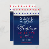 Rood, Wit & Blauw Patriottische Sterren Save The Date (Voorkant / Achterkant)