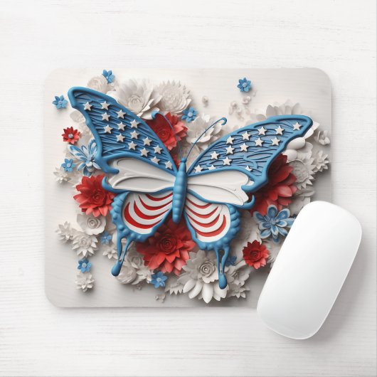 ROOD WIT BLAUW PATRIOTTISCHE VLINDER & BLOEMEN MUISMAT (Met muis)