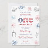 Rood Wit Blauw Perfect Jaar 1e Verjaardagsfeestje Kaart (Voorkant)