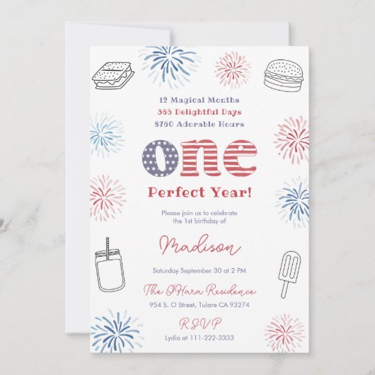 Rood Wit Blauw Perfect Jaar 1e Verjaardagsfeestje Kaart (Voorkant)