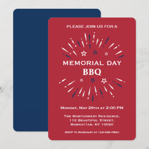 Rood Wit Blauw Plezier Vuurwerk Memorial Day BBQ Kaart