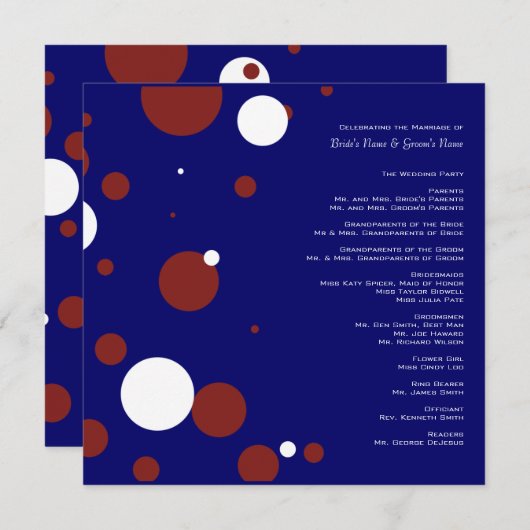 Rood, wit, blauw poka-weddenschap programmakaart (Voorkant / Achterkant)