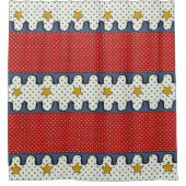 Rood, Wit, Blauw - Polka Dots, Strepen en Sterren Douchegordijn (Voorkant)