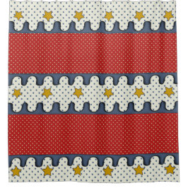 Rood, Wit, Blauw - Polka Dots, Strepen en Sterren Douchegordijn