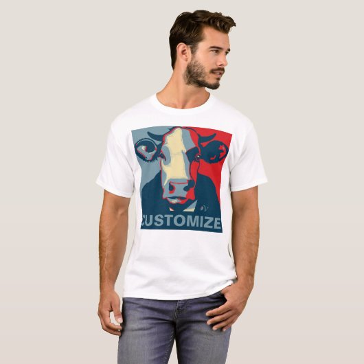! Rood Wit Blauw Pop Art Koe Tshirt (Voorkant volledig)