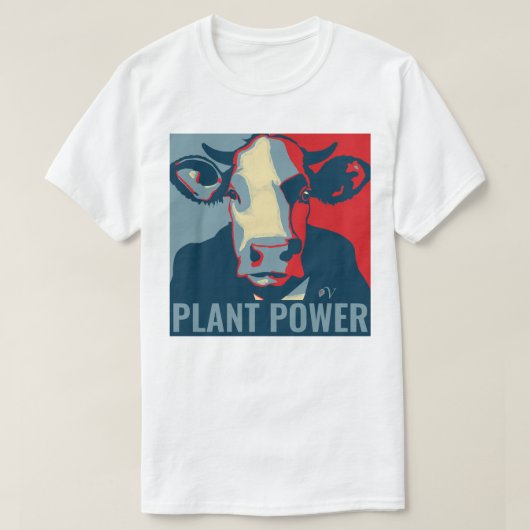 Rood Wit Blauw Pop Art Koe Tshirt Plant Power (Design voorkant)