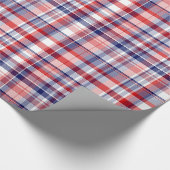 Rood, Wit, Blauw Preppy Madras Plaid Cadeaupapier (Hoek)