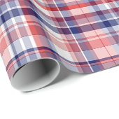 Rood, Wit, Blauw Preppy Madras Plaid Cadeaupapier (Rol Hoek)
