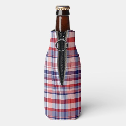Rood, wit, blauw preppy Madras Pset Flesjeskoeler (Fles Achterkant)