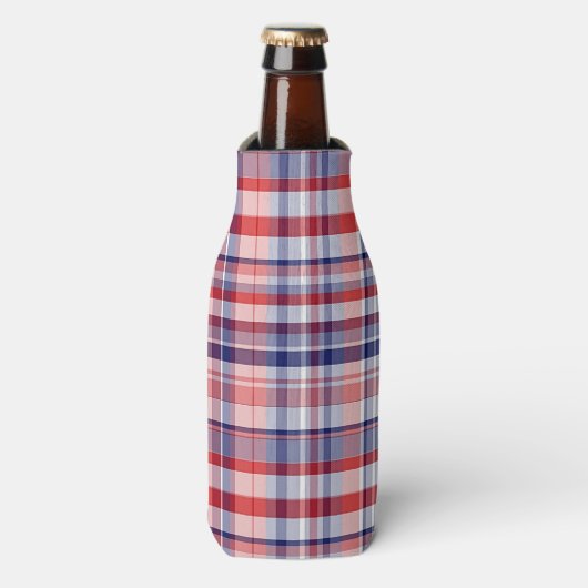 Rood, wit, blauw preppy Madras Pset Flesjeskoeler (Fles Voorkant)