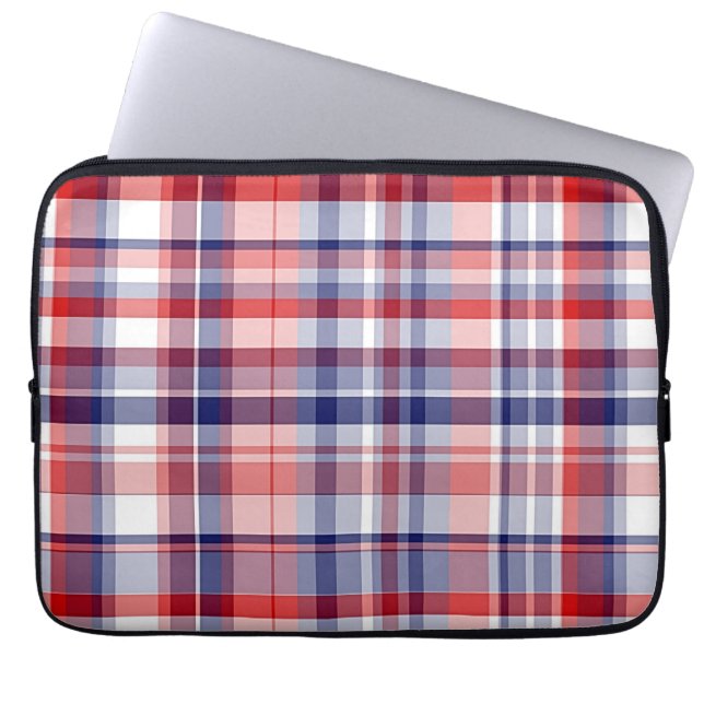 Rood, wit, blauw preppy Madras Pset Laptop Sleeve (Voorkant)