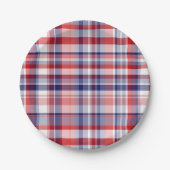 Rood, wit, blauw preppy Madras Pset Papieren Bordje (Voorkant)