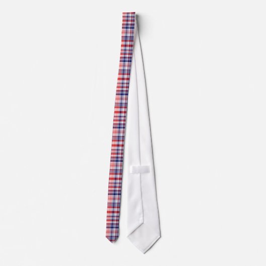 Rood, wit, blauw preppy Madras Pset Stropdas (Achterkant)