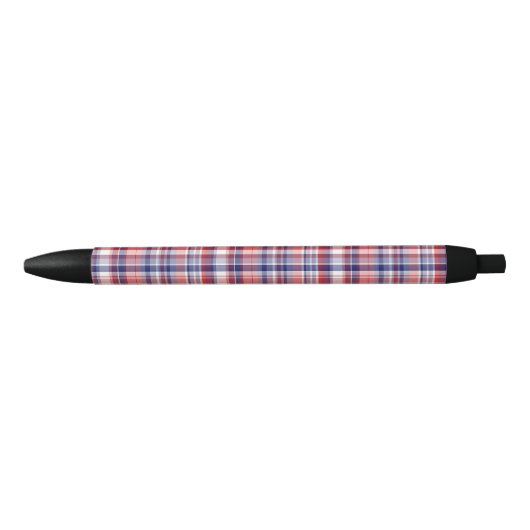 Rood, wit, blauw preppy Madras Pset Zwarte Inkt Pen (Voorkant)