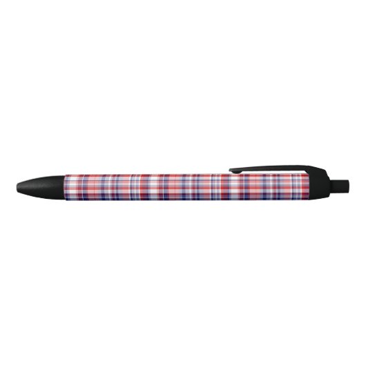 Rood, wit, blauw preppy Madras Pset Zwarte Inkt Pen (Bovenkant)
