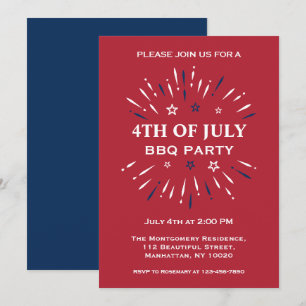 Rood Wit Blauw Pret Vuurwerk 4 Juli BBQ Feest Kaart