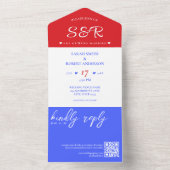 Rood Wit & Blauw QR Code Bruiloft All In One Uitnodiging (Binnen)