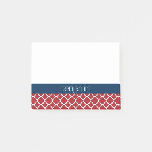Rood wit blauw quatrefoil patroon post-it® notes (Voorkant)