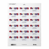 Rood Wit Blauw Retro Bloemen Zomer Etiket (Full Sheet)